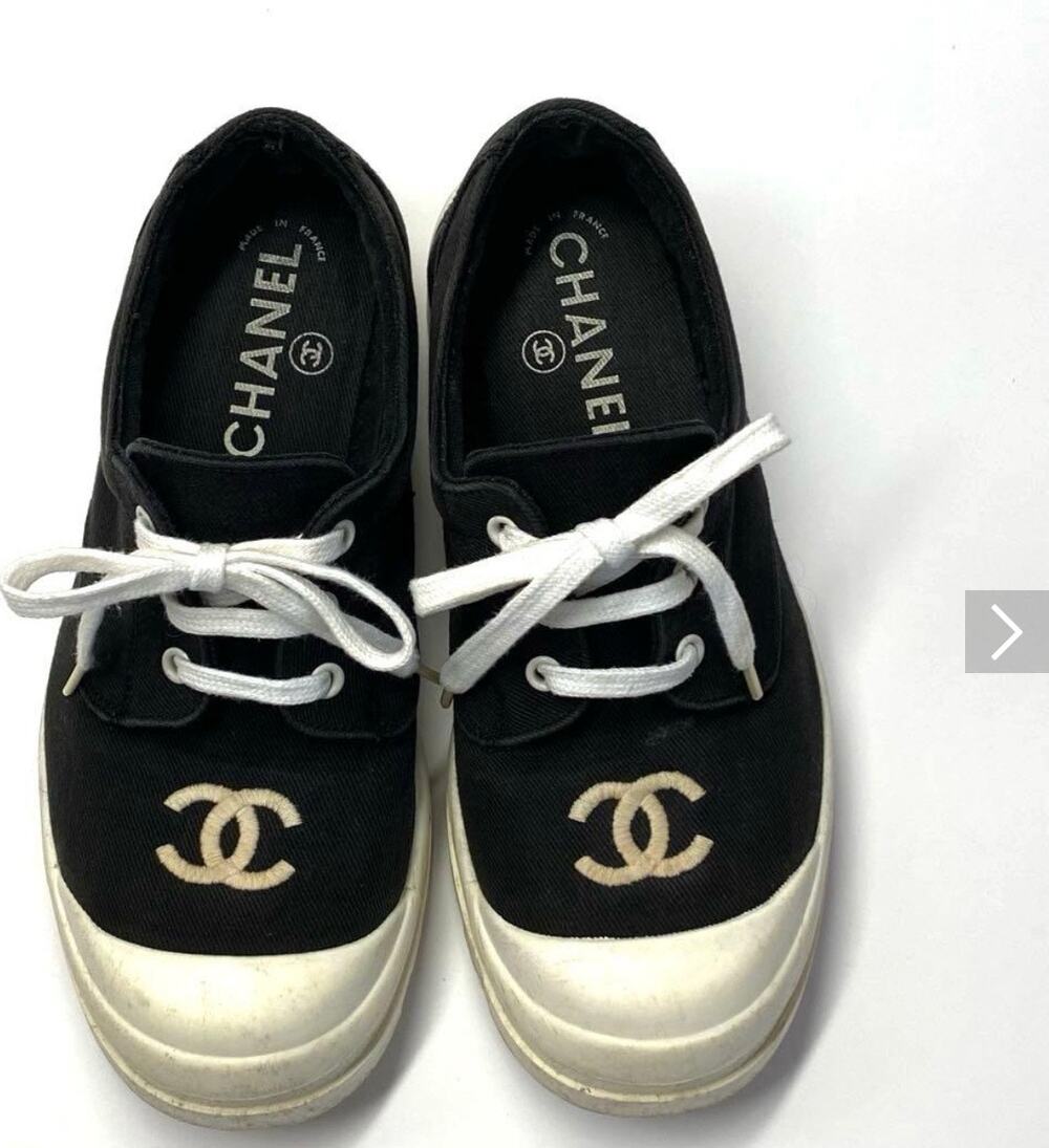 Authentic CHANEL Black Canvas Sneakers Women’s Size 7 EU 37